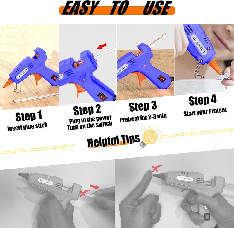 MONVICT Hot Glue Gun Kit, Mini Glue Gun with Carrying Case,20 Pcs Premium Glue Sticks, 10 Pcs Wood Craft sticks, Fast Preheating Hot Melt Glue Gun for School Crafts DIY Arts Gift (Blue, 30Watts) - Image 5